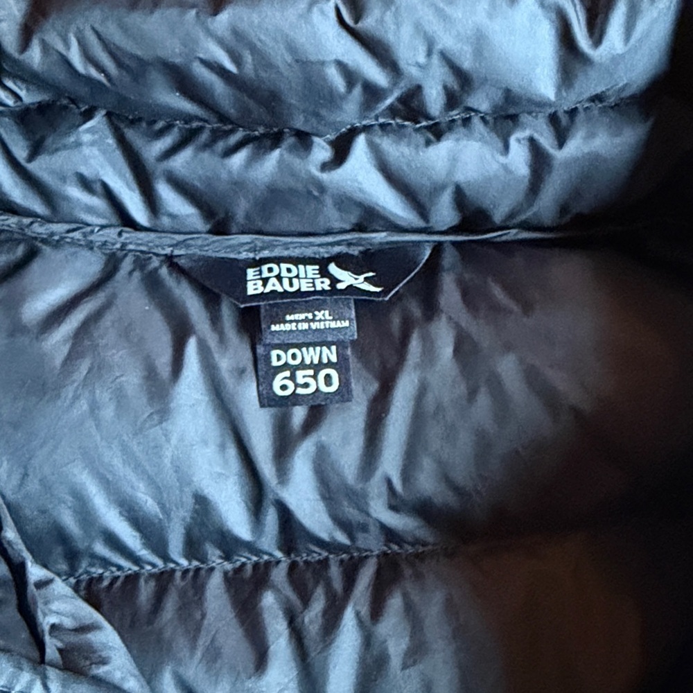 Eddie Bauer Puffer Jacket Mens XL Black 100% Nylon Down 650 Full Zip (O4) - Picture 5 of 6